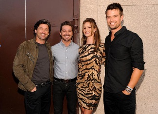 Parte del elenco de la nueva "Transformers": Patrick Dempsey, Shia LaBeouf, Rosie Huntington Whiteley y Josh Duhamel tras bastidores